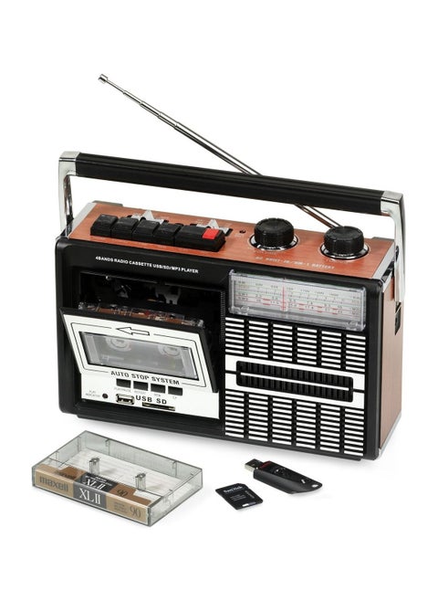 Ricatech PR85 Portable 80s Style Radio with Cassette Player and Recorder USB and SD Card Slots Built In Microphone Auto Stop Function 3.5mm Headphone Jack and Built In Speaker 1x8 Watts