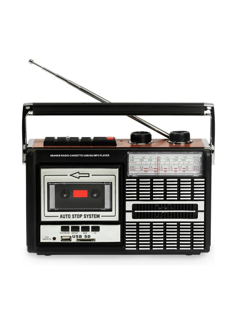 Ricatech PR85 Portable 80s Style Radio with Cassette Player and Recorder USB and SD Card Slots Built In Microphone Auto Stop Function 3.5mm Headphone Jack and Built In Speaker 1x8 Watts