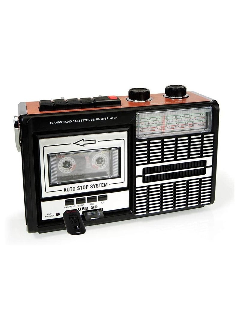 Ricatech PR85 Portable 80s Style Radio with Cassette Player and Recorder USB and SD Card Slots Built In Microphone Auto Stop Function 3.5mm Headphone Jack and Built In Speaker 1x8 Watts