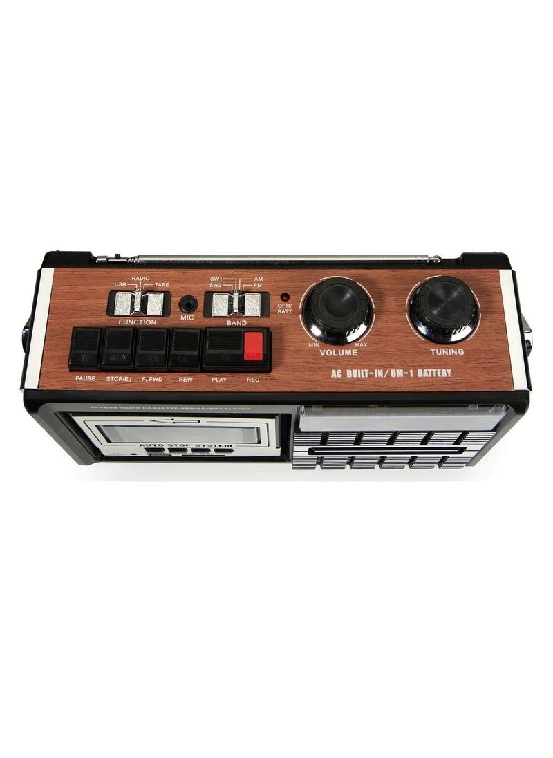 Ricatech PR85 Portable 80s Style Radio with Cassette Player and Recorder USB and SD Card Slots Built In Microphone Auto Stop Function 3.5mm Headphone Jack and Built In Speaker 1x8 Watts