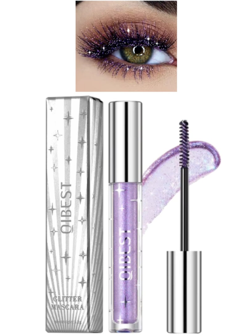 QiBest ماسكارا لامعة لعينيك المتلألئتين - ماسكارا ملونة لامعة للرموش مع لمسات من الجليتر اللامع - ماسكارا لتكثيف وطول الرموش - ماسكارا بنفسجية 03 - Image 1