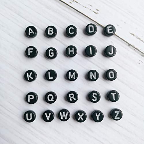 Looconi Amaney 1200pcs 7×4mm Black Round Acrylic Alphabet Letter Beads for Jewelry Making Bracelets Necklaces Key Chains Each Letter Included - Image 2