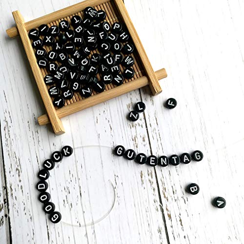 Looconi Amaney 1200pcs 7×4mm Black Round Acrylic Alphabet Letter Beads for Jewelry Making Bracelets Necklaces Key Chains Each Letter Included - Image 3