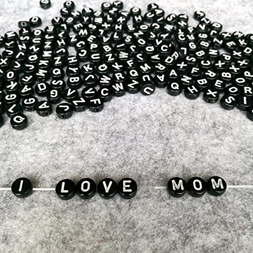 Looconi Amaney 1200pcs 7×4mm Black Round Acrylic Alphabet Letter Beads for Jewelry Making Bracelets Necklaces Key Chains Each Letter Included - Image 5