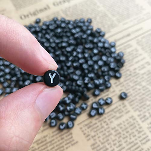 Looconi Amaney 1200pcs 7×4mm Black Round Acrylic Alphabet Letter Beads for Jewelry Making Bracelets Necklaces Key Chains Each Letter Included - Image 4