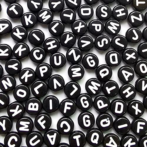 Looconi Amaney 1200pcs 7×4mm Black Round Acrylic Alphabet Letter Beads for Jewelry Making Bracelets Necklaces Key Chains Each Letter Included - Image 1