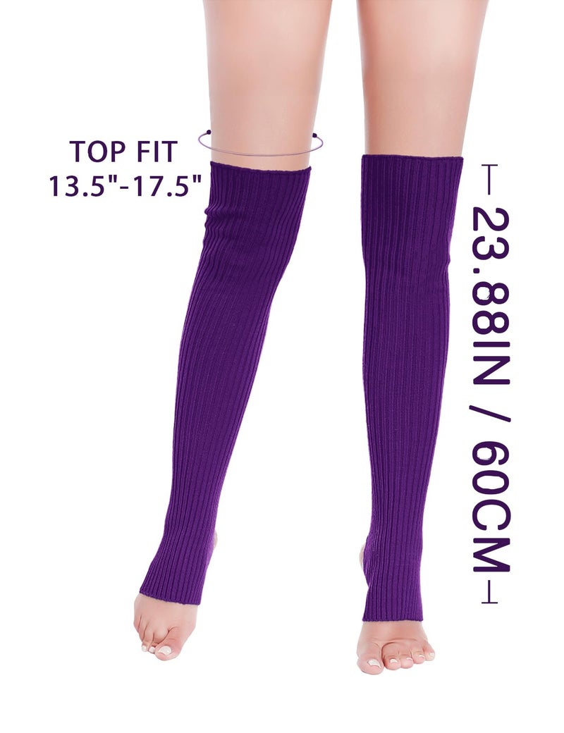 v28 Womenâ€™s Neon Knit Leg Warmer for 80s Party Dance Sports Yoga (61-Bripurple) - Image 2