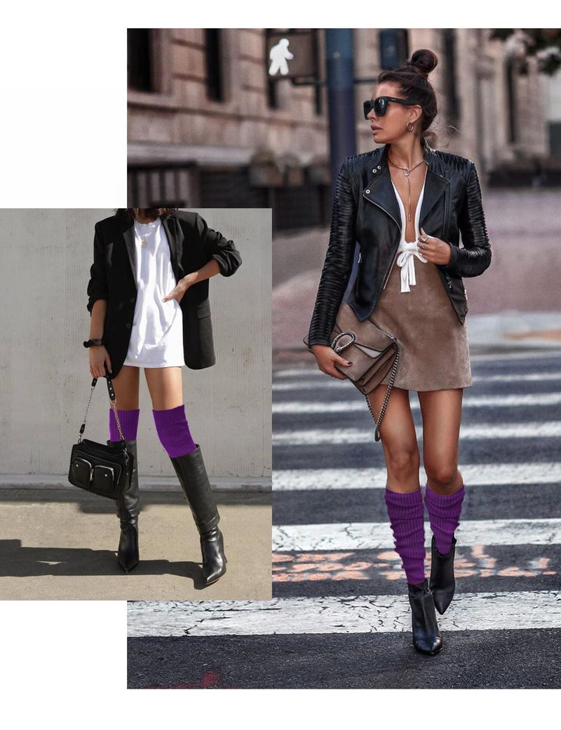 v28 Womenâ€™s Neon Knit Leg Warmer for 80s Party Dance Sports Yoga (61-Bripurple) - Image 3