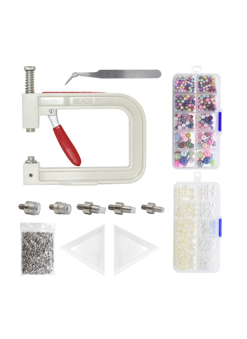 Pearl Setting Machine and Hand Press Pearl Setting Tools, 5 Sizes, Colorful No Holes Round Pearls Beads and Rivet Studs, Rivet Setting Machine, for Hats Clothes Skirts, Beads DIY Accessories