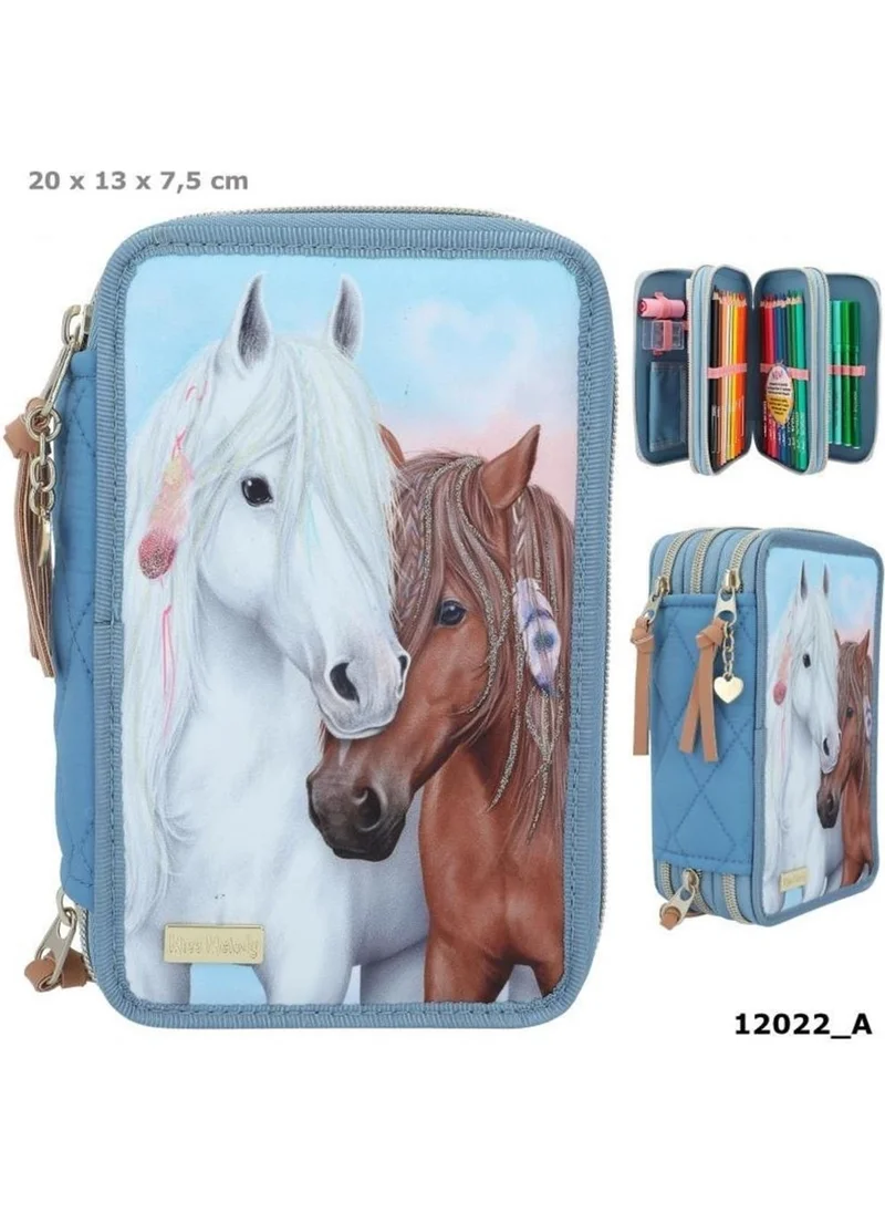 Top Model Miss Melody Triple Pencil Case Blue Horses
