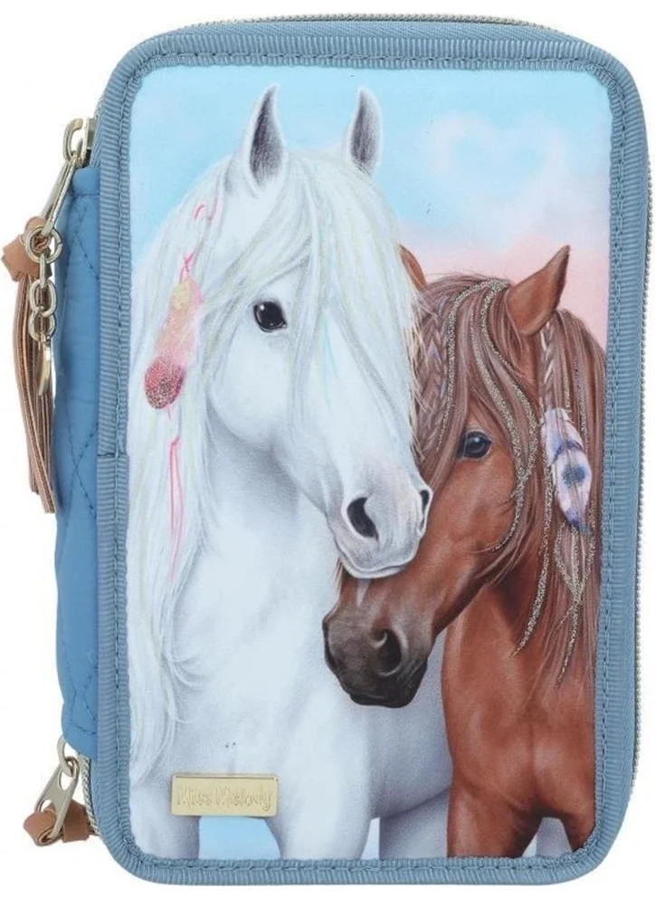 Top Model Miss Melody Triple Pencil Case Blue Horses