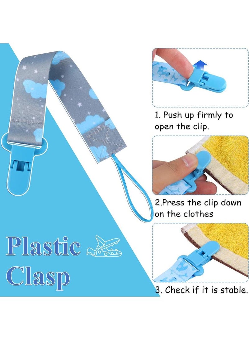 5 Pcs Dummy Pacifier Clips with 5 Silicone Adapters, PP Material Soother Holder Straps for Boys, Chain Clips for Baby Teething and Baby Shower (Blue) - view 4