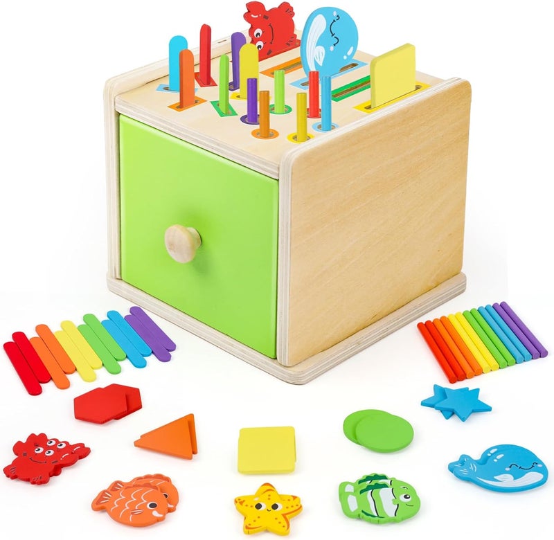 XPIY Montessori Wooden Toddler Toy, Fine Motor Skills Toys for 1-3 Year Old, Baby Educational Color Sorting & Animal Cognition Toy with Convenient Drawer, Gift for Girl or Boy - Image 1