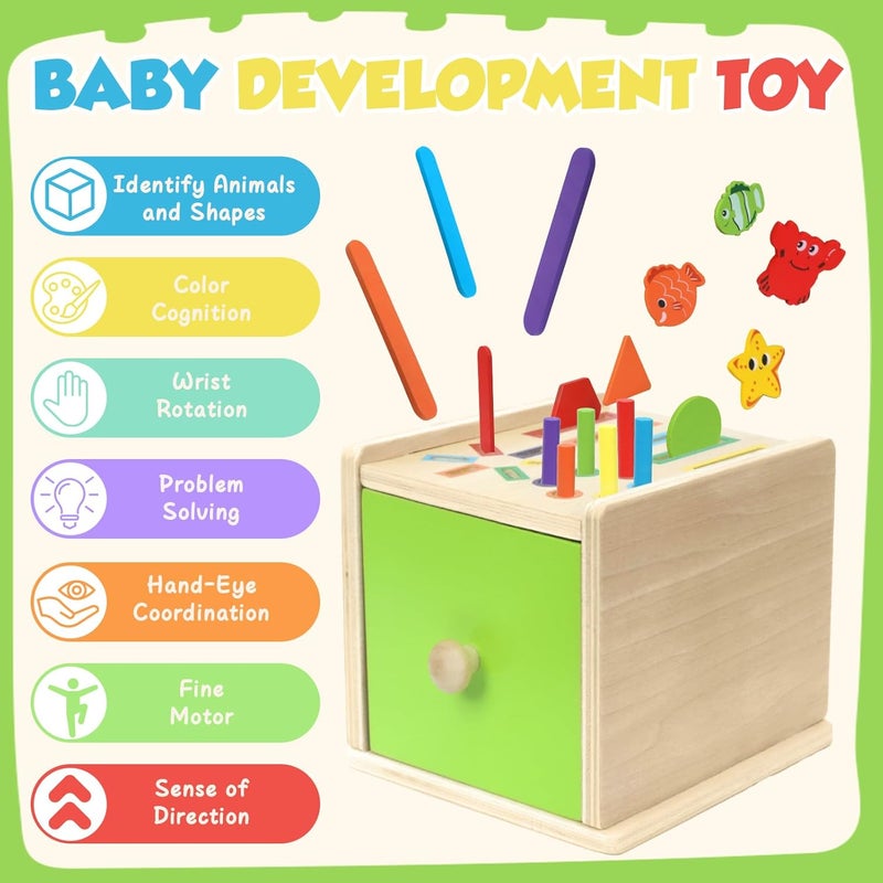 XPIY Montessori Wooden Toddler Toy, Fine Motor Skills Toys for 1-3 Year Old, Baby Educational Color Sorting & Animal Cognition Toy with Convenient Drawer, Gift for Girl or Boy - Image 4