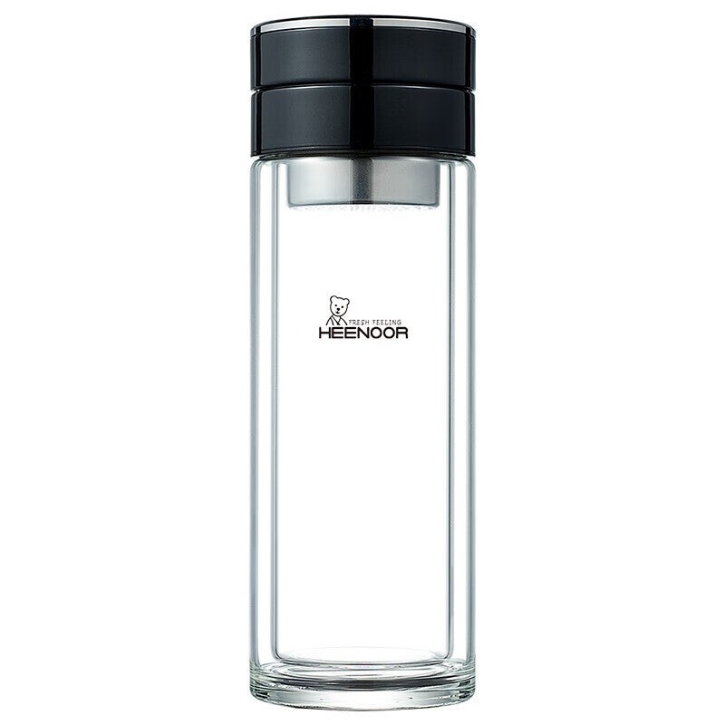 Heenoor Double-Layer Glass Cup for Men, Tea Infuser Mug, High-Quality Tea Brewing Cup, Car Water Bottle XN-9339 Black 340mL