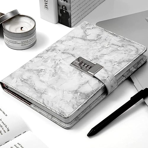 XAMILE Marble Diary with Lock for Girls and Women Secret Journal with Lock 192 Pages Waterproof Girls Locked Diary with Pen, Password Locked Journals for Teen Girls and Boys, A5 (Off White) - Image 2
