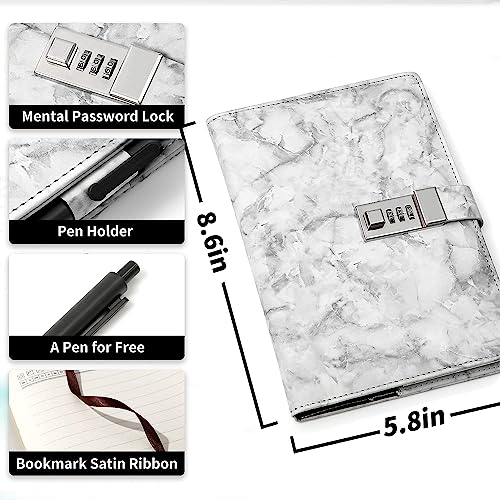 XAMILE Marble Diary with Lock for Girls and Women Secret Journal with Lock 192 Pages Waterproof Girls Locked Diary with Pen, Password Locked Journals for Teen Girls and Boys, A5 (Off White) - Image 4