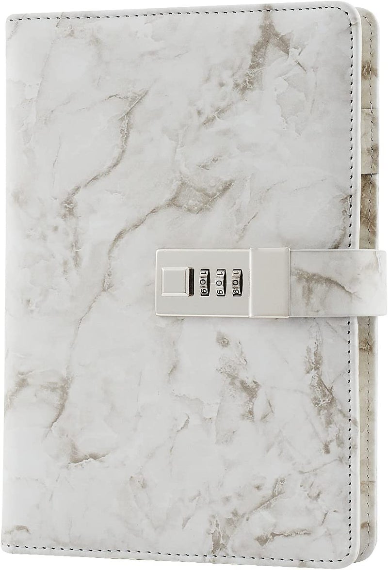 XAMILE Marble Diary with Lock for Girls and Women Secret Journal with Lock 192 Pages Waterproof Girls Locked Diary with Pen, Password Locked Journals for Teen Girls and Boys, A5 (Off White) - Image 1