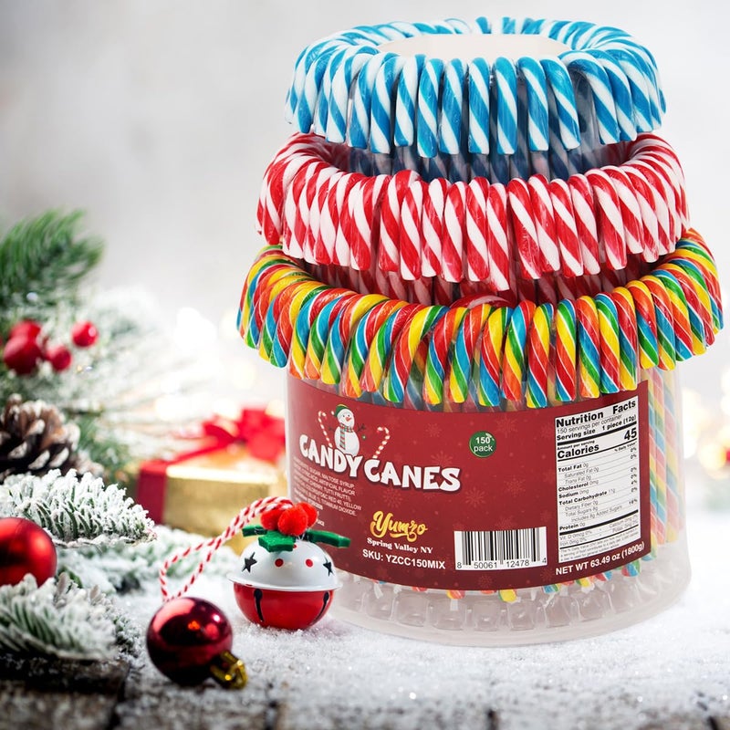 Christmas Candy Canes Tutti Frutti, Blue/White Peppermint, Red and White Cherry Mix Flavors - Bulk Candy Canes Individually Wrapped for Family Holiday Indulgement, Candy Cane Gift Set (150 Count) - Image 5