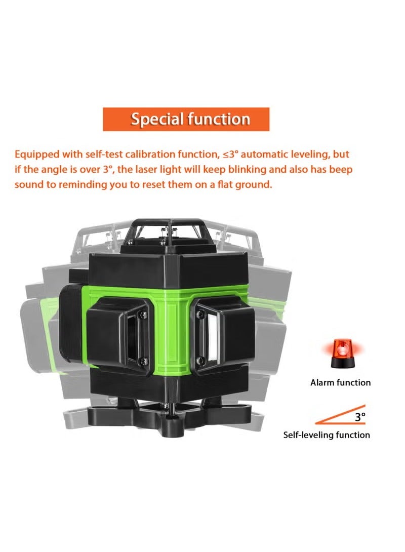 16 Lines Laser Level Green Multifunctional 4D Self Leveling Cross 16 Lines Laser Level with USB Rechargeable Lithium Battery Base Stand Wall Mounted Bracket Iron Board Carrying Bag 1.2M Tripod Stand - Image 2