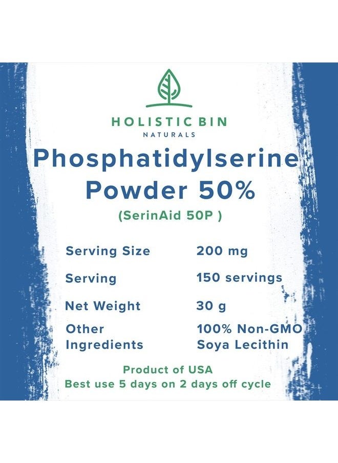 Holistic Bin - Phosphatidylserine Powder SerinAid® 50P | Pure Patented PS Supplement Powder Extracted from Non GMO Soy Lecithin | Nootropics Brain Support Supplement for Memory & Focus - Image 1