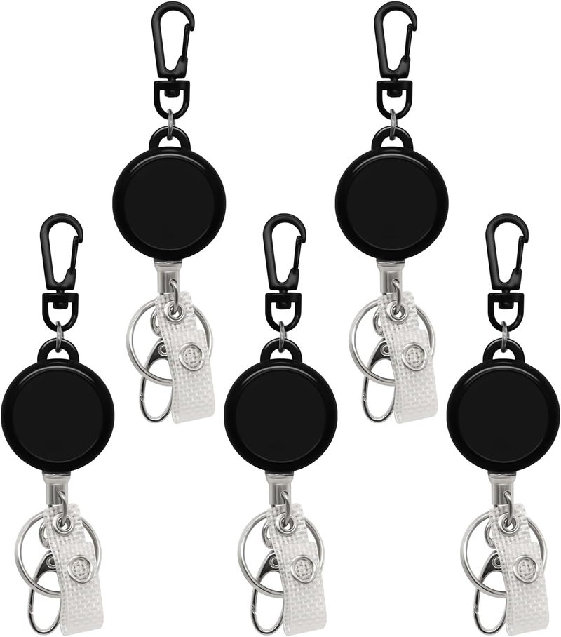 Boutilon Retractable Badge Holder with Carabiner Keychain, Badge Reels,Lightweight Plastic Badge Reel for Nurse,Volunteer,Teacher,Student (Keychain 5 Pack) - Image 1