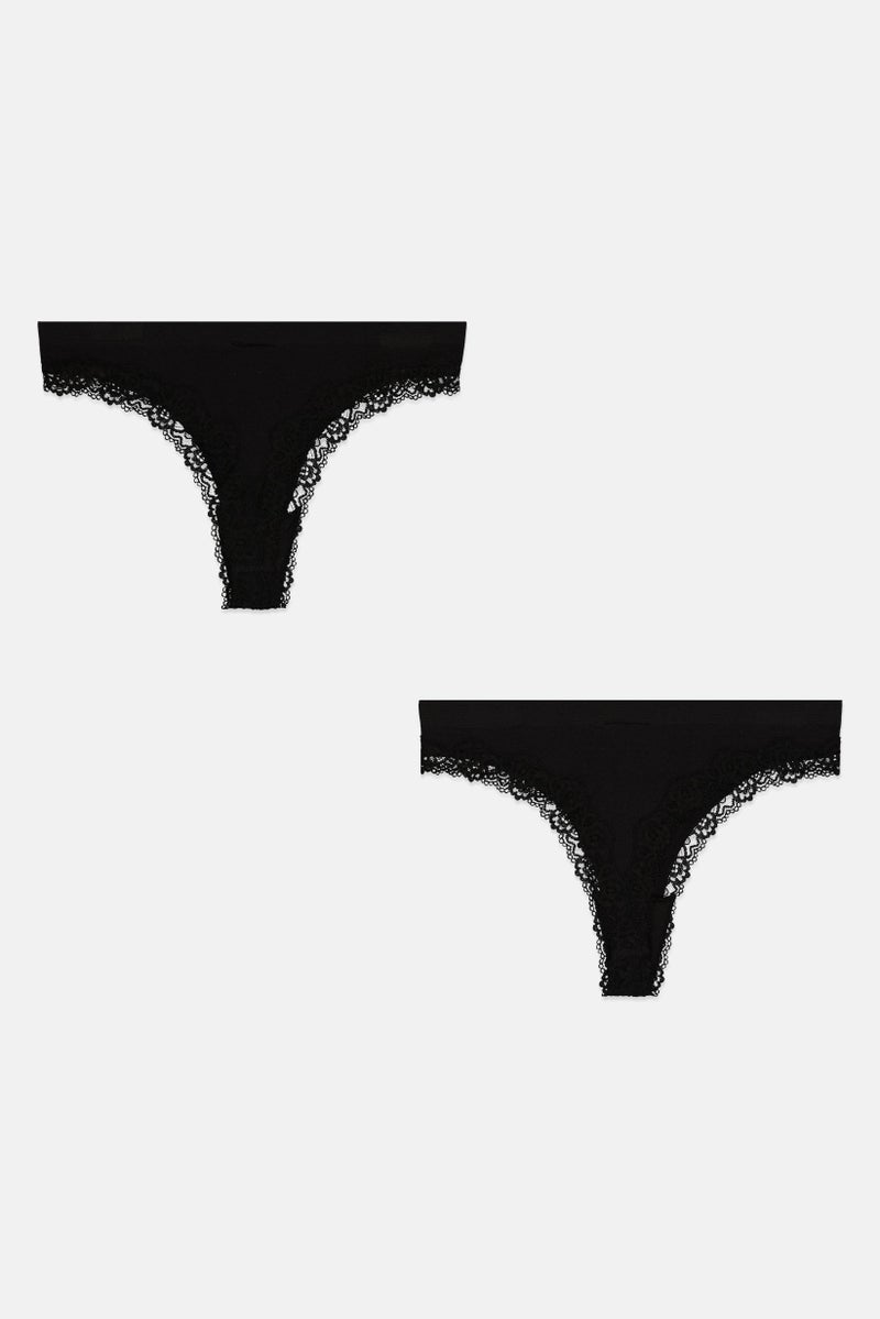 H&M Women 2 Pieces Seamless Pull On Lingerie, Black  - Image 2