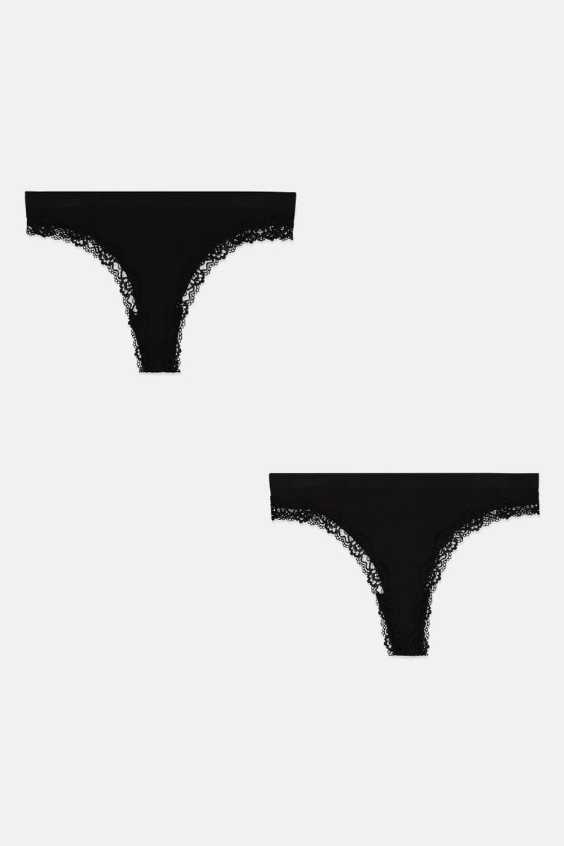 H&M Women 2 Pieces Seamless Pull On Lingerie, Black  - Image 1