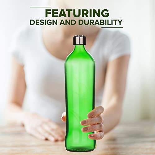 SAND DUNE Green Glass Water Bottle Set of 1, 750 ml with Leak-Proof Airtight Stainless-Steel Lid for Water, Smoothie, Juices - Reusable Travel Glass Drinking Fridge Bottle - Image 3