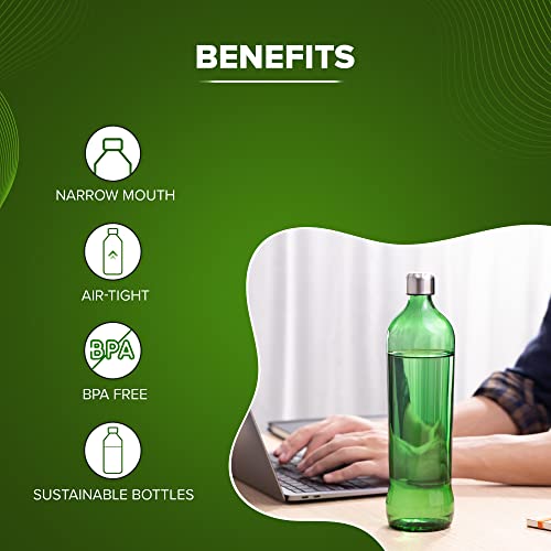SAND DUNE Green Glass Water Bottle Set of 1, 750 ml with Leak-Proof Airtight Stainless-Steel Lid for Water, Smoothie, Juices - Reusable Travel Glass Drinking Fridge Bottle - Image 4
