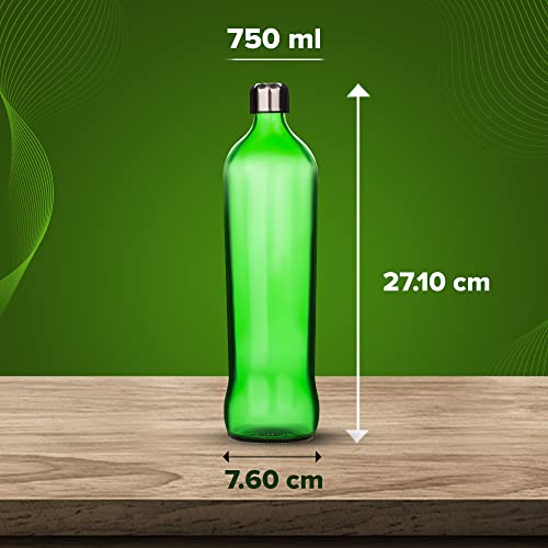 SAND DUNE Green Glass Water Bottle Set of 1, 750 ml with Leak-Proof Airtight Stainless-Steel Lid for Water, Smoothie, Juices - Reusable Travel Glass Drinking Fridge Bottle - Image 5