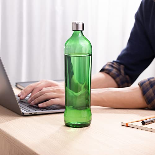 SAND DUNE Green Glass Water Bottle Set of 1, 750 ml with Leak-Proof Airtight Stainless-Steel Lid for Water, Smoothie, Juices - Reusable Travel Glass Drinking Fridge Bottle - Image 2