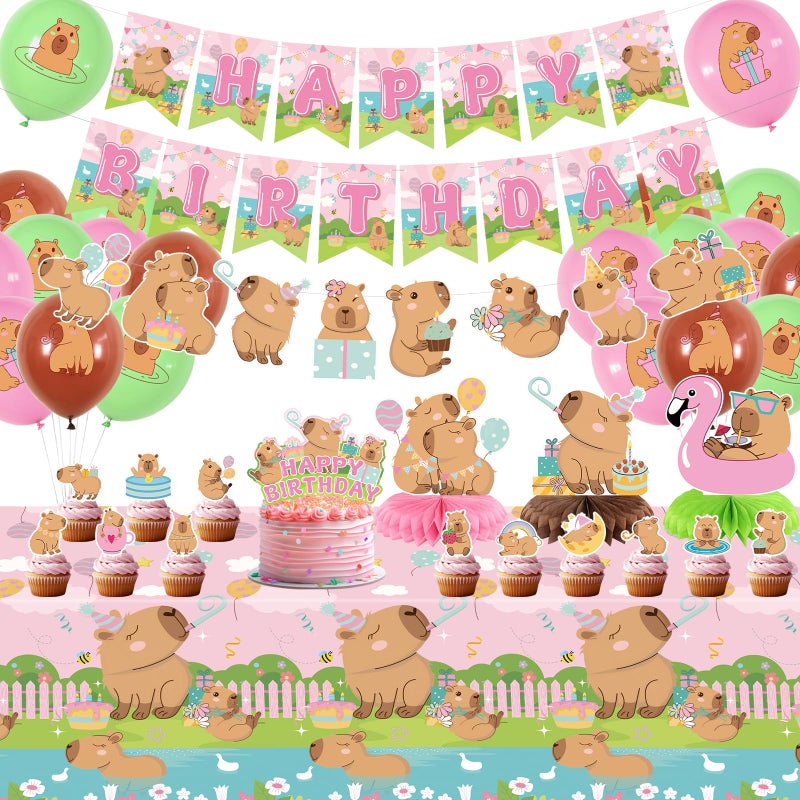 KEFAN Capybara Birthday Party Decorations, Capybara Party Supplies including Banner, Cake Toppers, Table Centerpieces, Balloons for Capybara Birthday Party (L) - Image 1