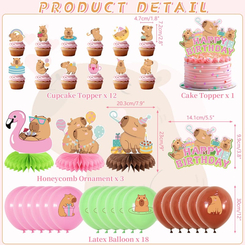 KEFAN Capybara Birthday Party Decorations, Capybara Party Supplies including Banner, Cake Toppers, Table Centerpieces, Balloons for Capybara Birthday Party (L) - Image 2