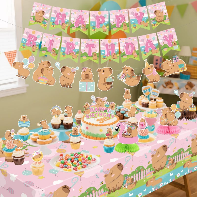 KEFAN Capybara Birthday Party Decorations, Capybara Party Supplies including Banner, Cake Toppers, Table Centerpieces, Balloons for Capybara Birthday Party (L) - Image 5