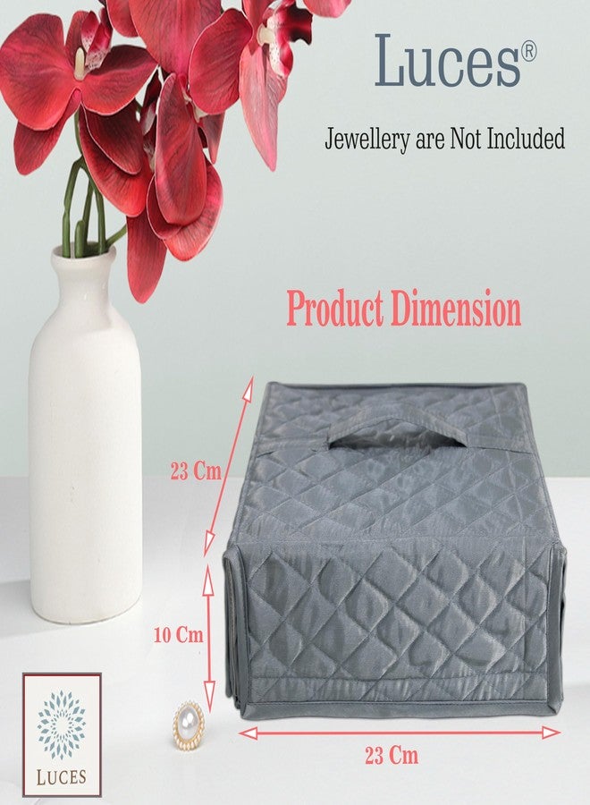 LUCES Cosmetic Makeup Bag Jewellery Organisers Pouch Foldable Travel Jewelry Organizer Case Zipper Locker Storage Box Pouch for Necklaces Earrings Rings Bracelets Grey - Image 3