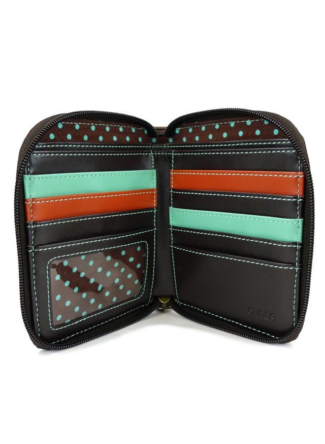 CHALA Zip Around Wallet, Wristlet, 8 Credit Card Slots, Sturdy Pu Leather - Owl-A - Olive - Image 2