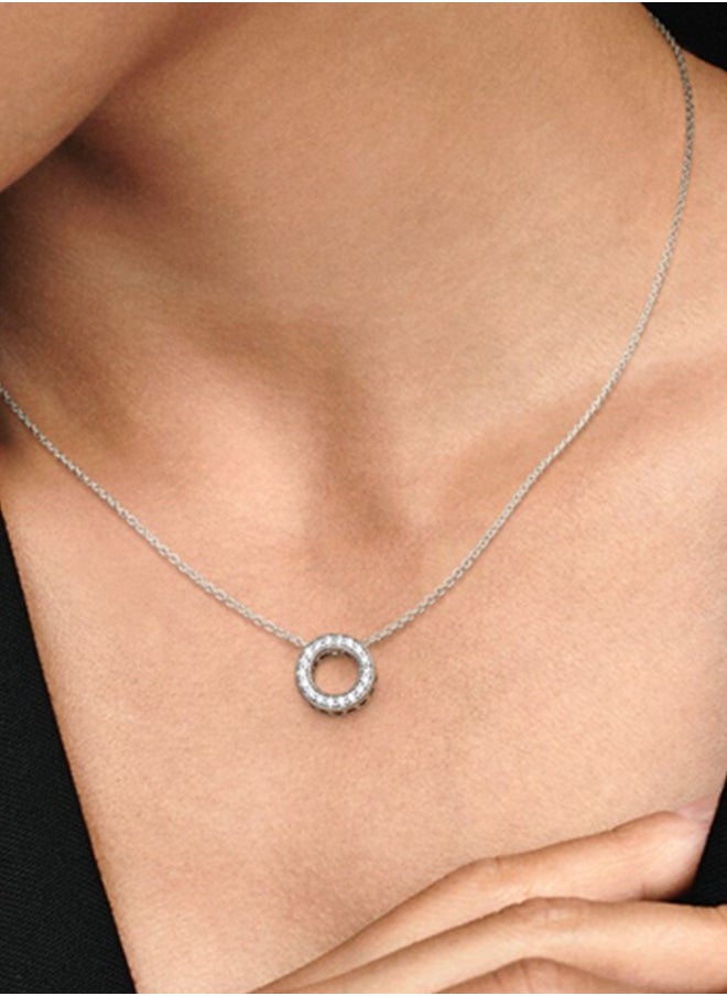 PANDORA - Pandora Cubic Zirconia Classic Fashion Women's Silver Round Pendant Necklace 397436CZ-45 - Image 1