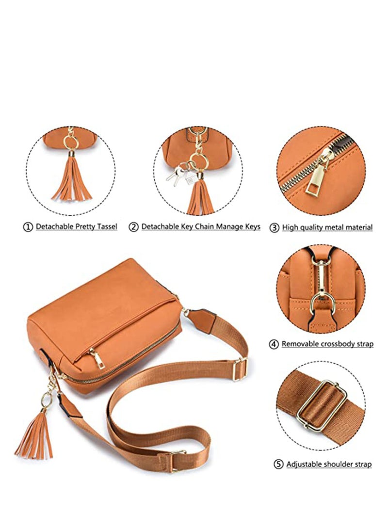 Trendy Vegan Leather Crossbody Bag for Women - Adjustable Strap, Triple Zip Design, Perfect for Everyday Use (Yellow Brown) - Image 5