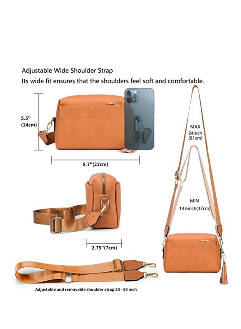 Trendy Vegan Leather Crossbody Bag for Women - Adjustable Strap, Triple Zip Design, Perfect for Everyday Use (Yellow Brown) - Image 4