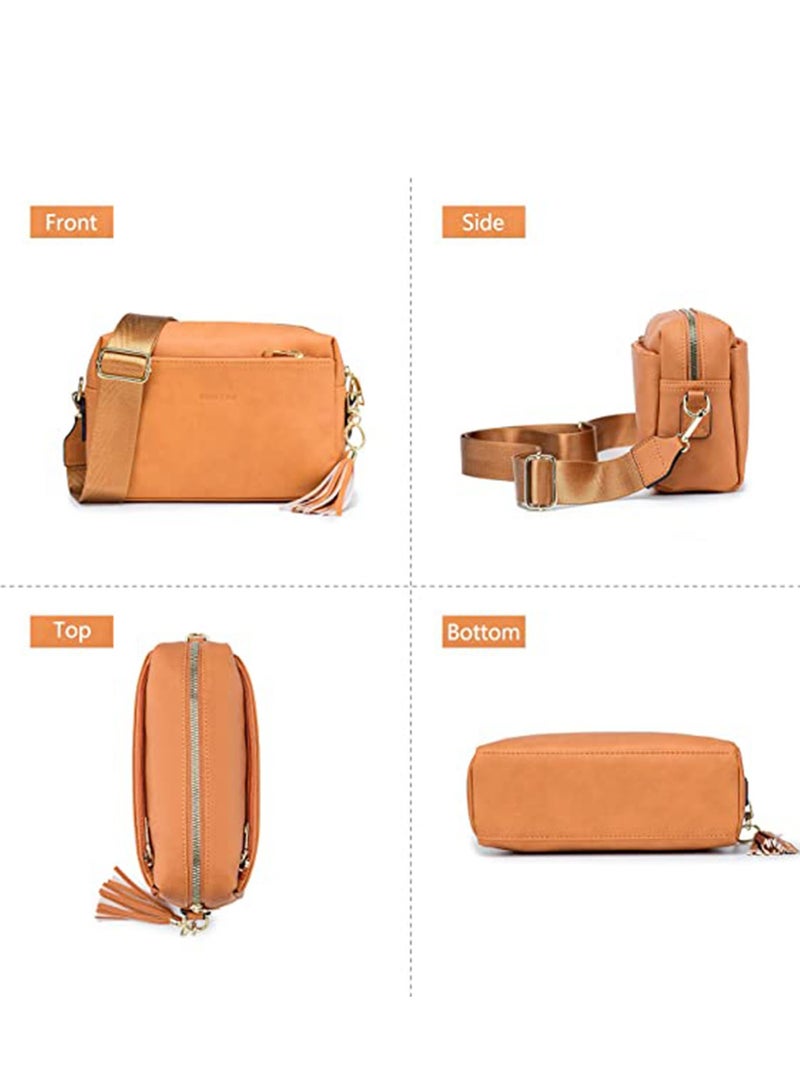 Trendy Vegan Leather Crossbody Bag for Women - Adjustable Strap, Triple Zip Design, Perfect for Everyday Use (Yellow Brown) - Image 2