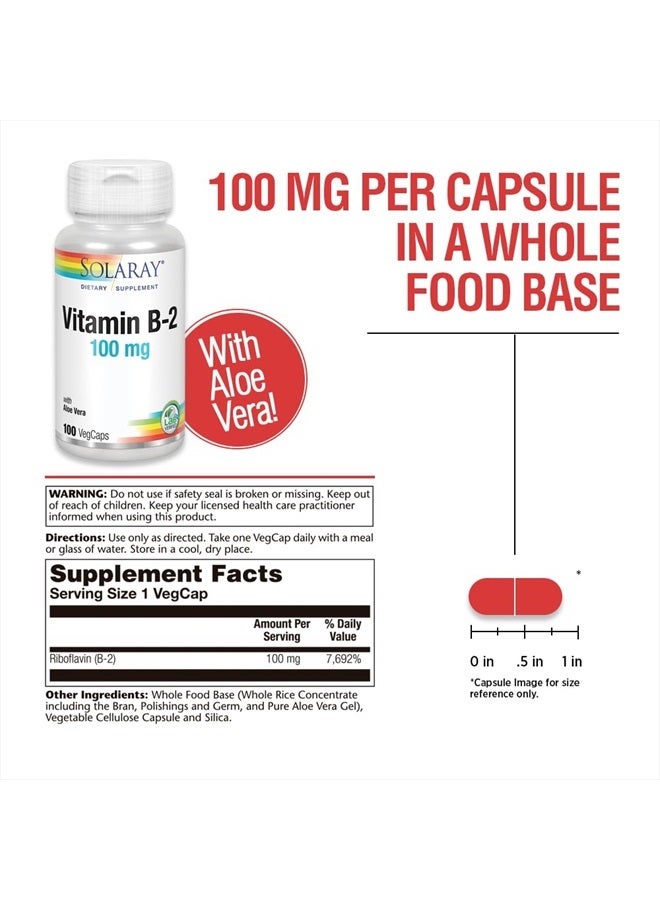 Solaray Solaray Vitamin B-2 Riboflavin 100 mg with Aloe Vera | Healthy Energy Metabolism, Skin, Hair & Nails | 100 CT  - Image 3