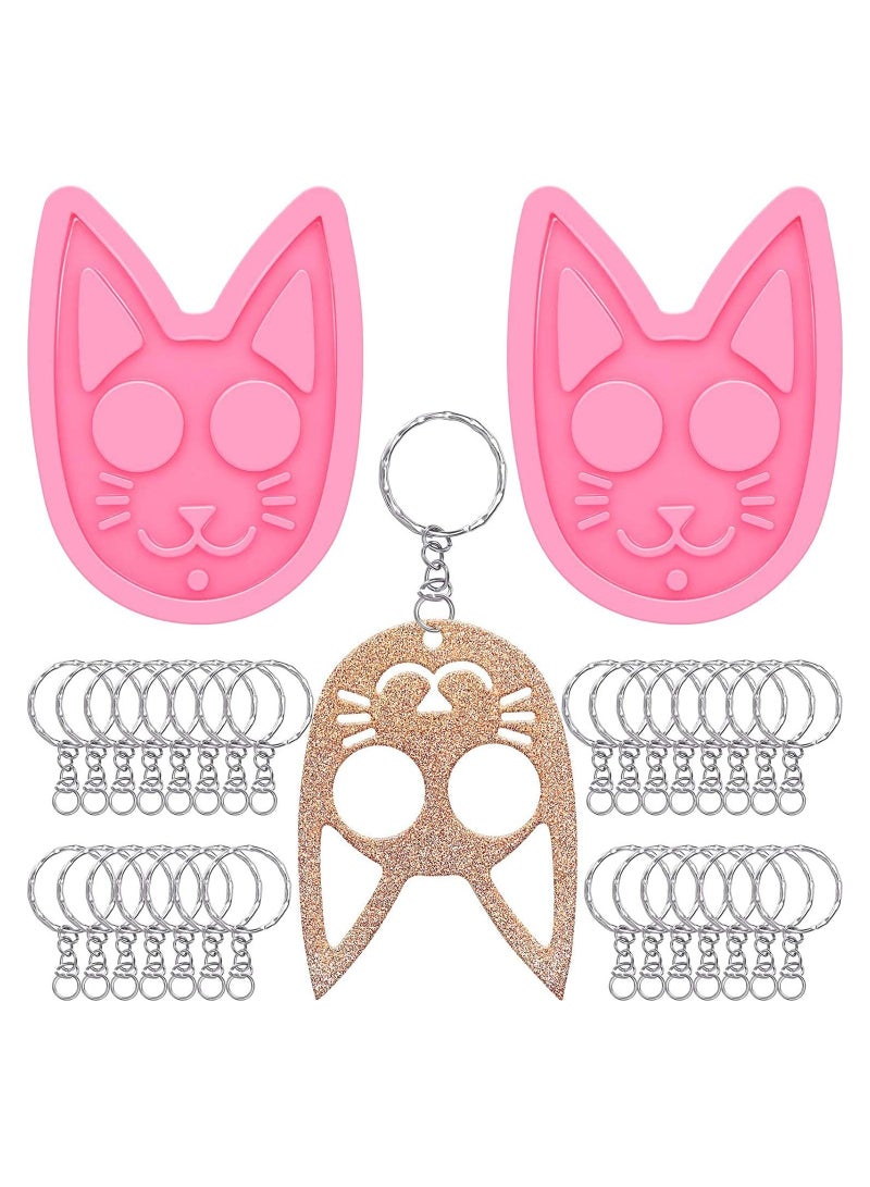 Excefore 2 Pcs Cat Keychain Silicone Mold Dog Paw Print Keychain Epoxy Resin Casting Mold with 30 Pcs Key Rings for Diy Jewelry Making Keychain Pendant Pet Tag  - Image 1