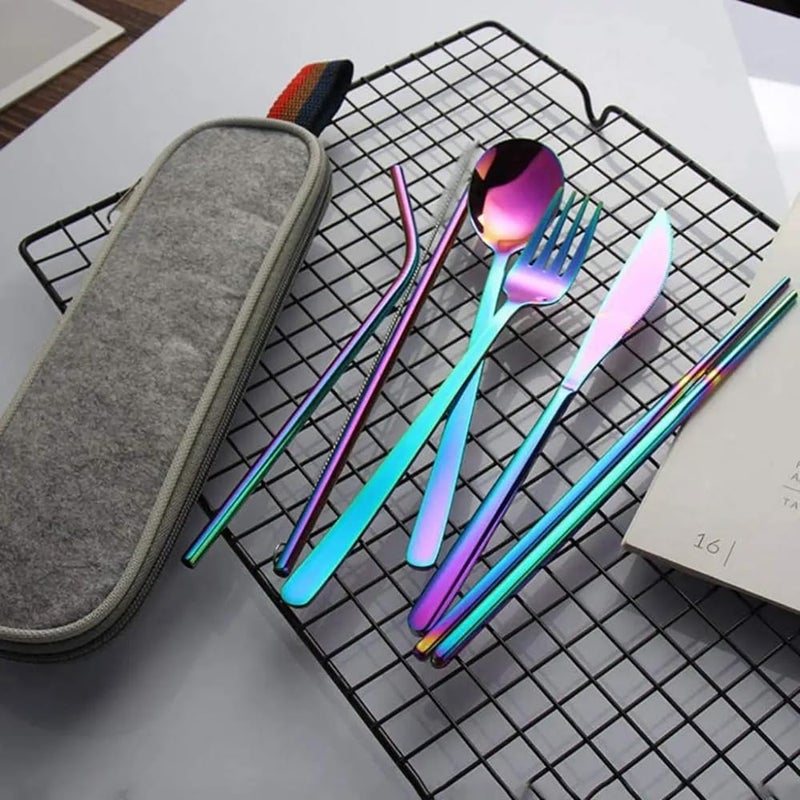 MELUDI Cutlery Set Rainbow for Home Kitchen Cutlery Set for Steel Cutlery Utensil Set Durable Home Kitchen Eating Tableware Set Include Fork Knife Spoon Set New Kitchen Set Gift for Women - Image 2