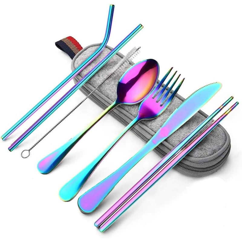 MELUDI Cutlery Set Rainbow for Home Kitchen Cutlery Set for Steel Cutlery Utensil Set Durable Home Kitchen Eating Tableware Set Include Fork Knife Spoon Set New Kitchen Set Gift for Women - Image 1