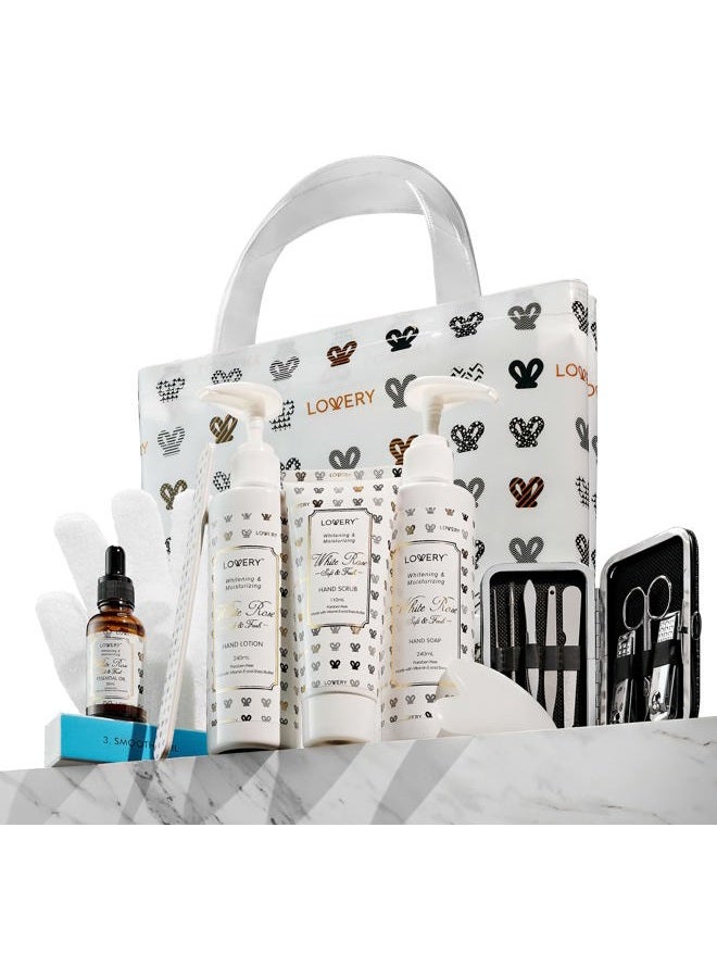 LOVERY Fathers Day Gift for Women and Men, Hand Cream Gift Set with Gua Sha Facial Tools, Hand Lotion for Dry Hands, Thank You & Birthday Gifts for Mom, Best Friend, Nail Kit, Hand Soap & More, Self Care Kit - Image 1