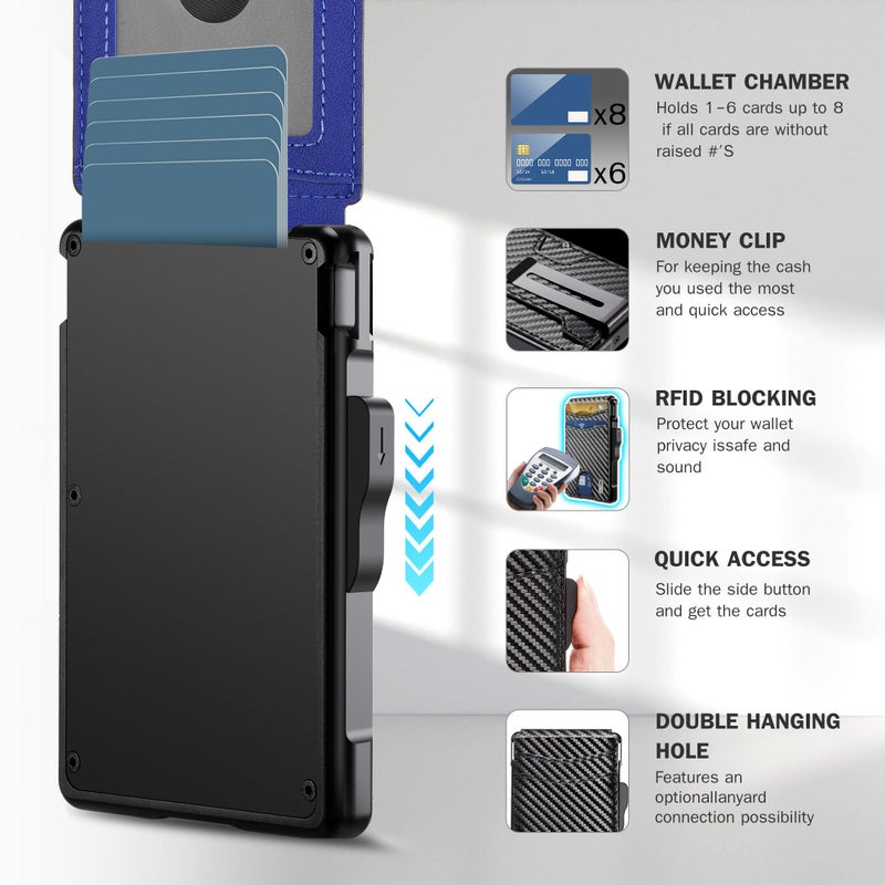 umoven محفظة أوموفن للرجال - مع مشبك نقود جلد رفيع حامل بطاقات ائتمان مع حجب RFID محفظة قابلة للطي بسيطة (أسود كربوني وأزرق) - Image 3