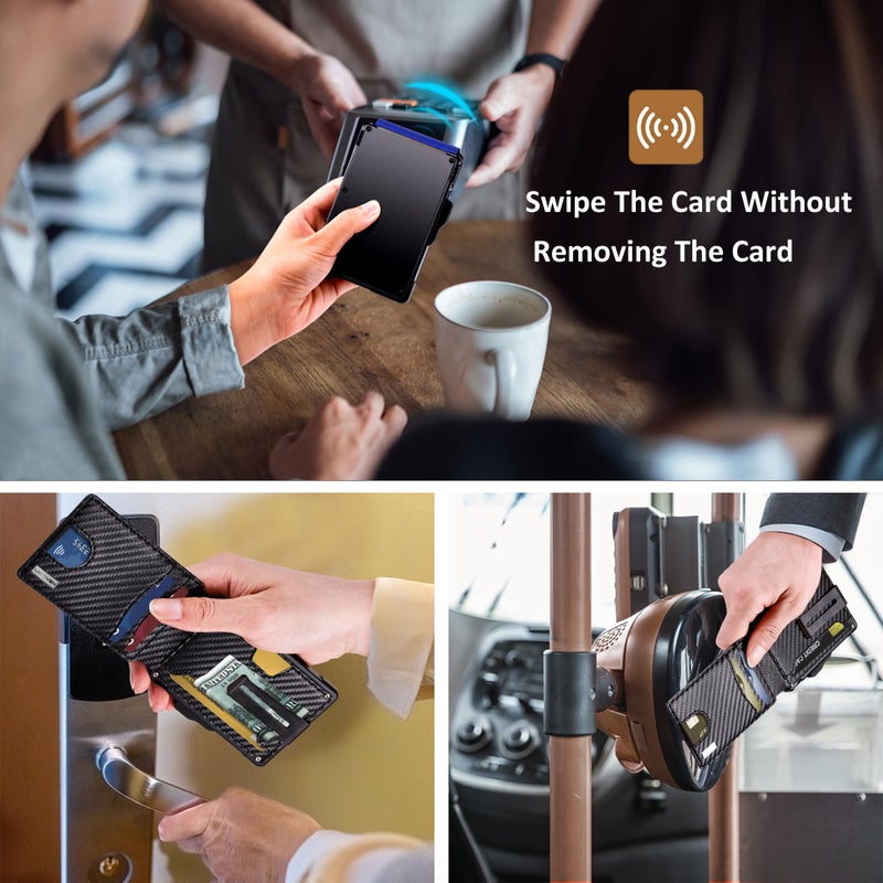 umoven محفظة أوموفن للرجال - مع مشبك نقود جلد رفيع حامل بطاقات ائتمان مع حجب RFID محفظة قابلة للطي بسيطة (أسود كربوني وأزرق) - Image 5