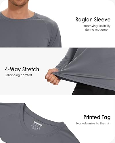 Boladeci Rash Guard for Men Long Sleeve Tee Shirts SPF 50 Sun UV Protection Clothing Lightweight Breathable Quick Dry Gym Running Swimming(Dark Gray) - Image 5