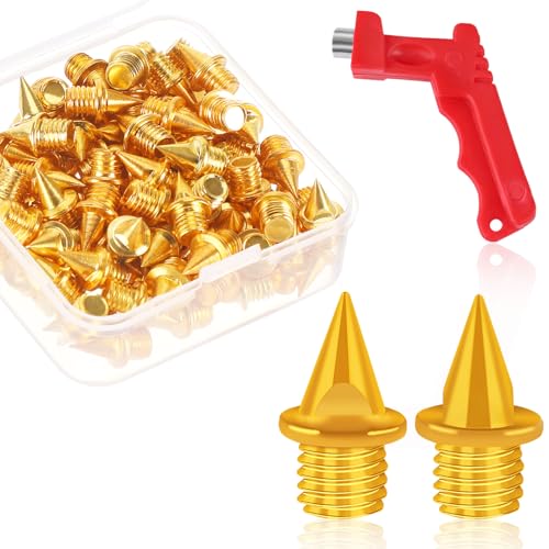 JULMELON 1/4 Inch Steel Track Spikes,60pcs Track Spikes with Spike Wrench for Track Shoes Field Sprinting Cross Country Short Running(Gold) - Image 1